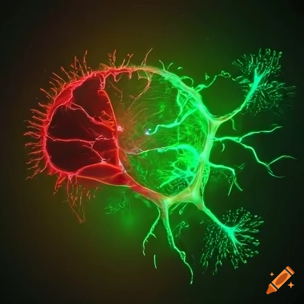 glowing green and red neuron