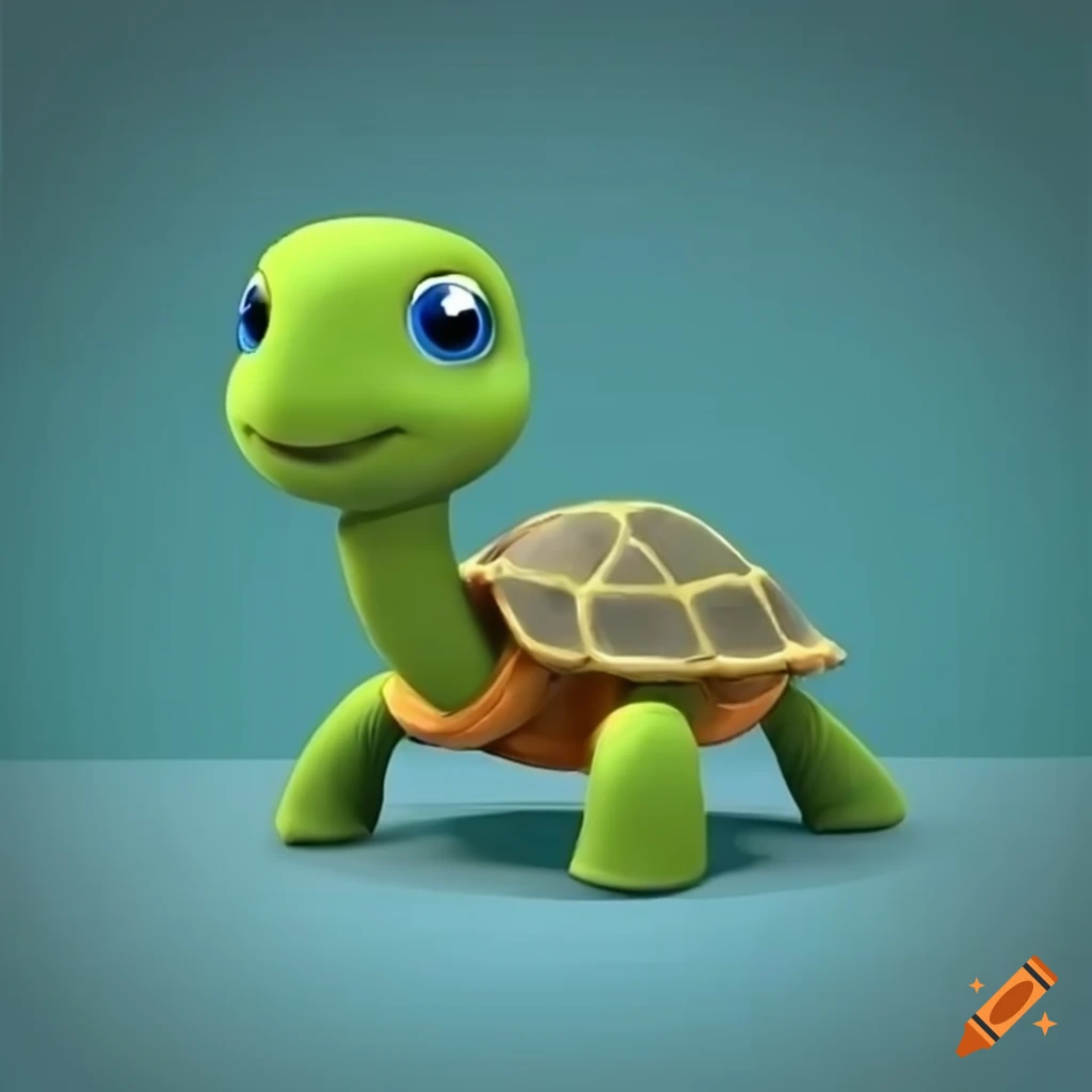 3D cartoon of a cute baby turtle walking