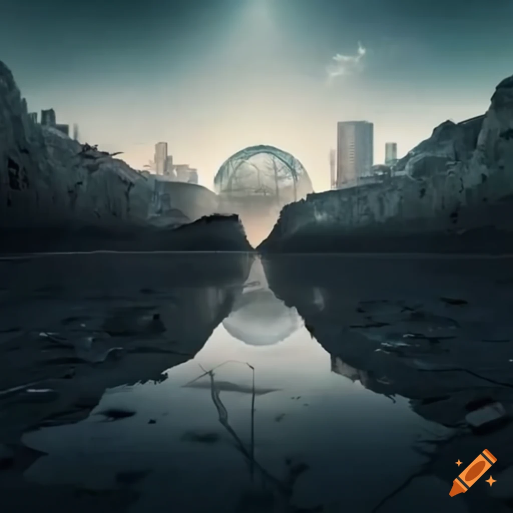 concept art of buried highway connecting glass domes in a desert