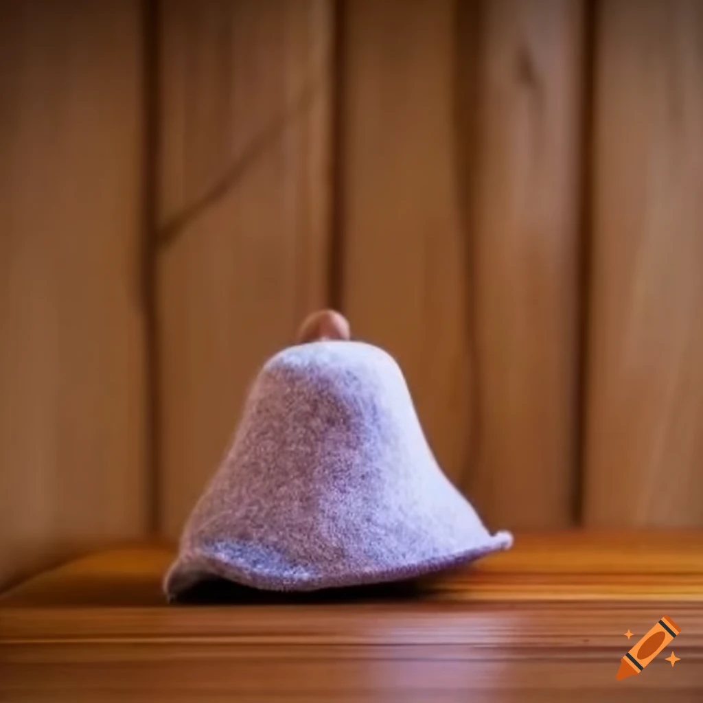 wool sauna hat on wooden floor