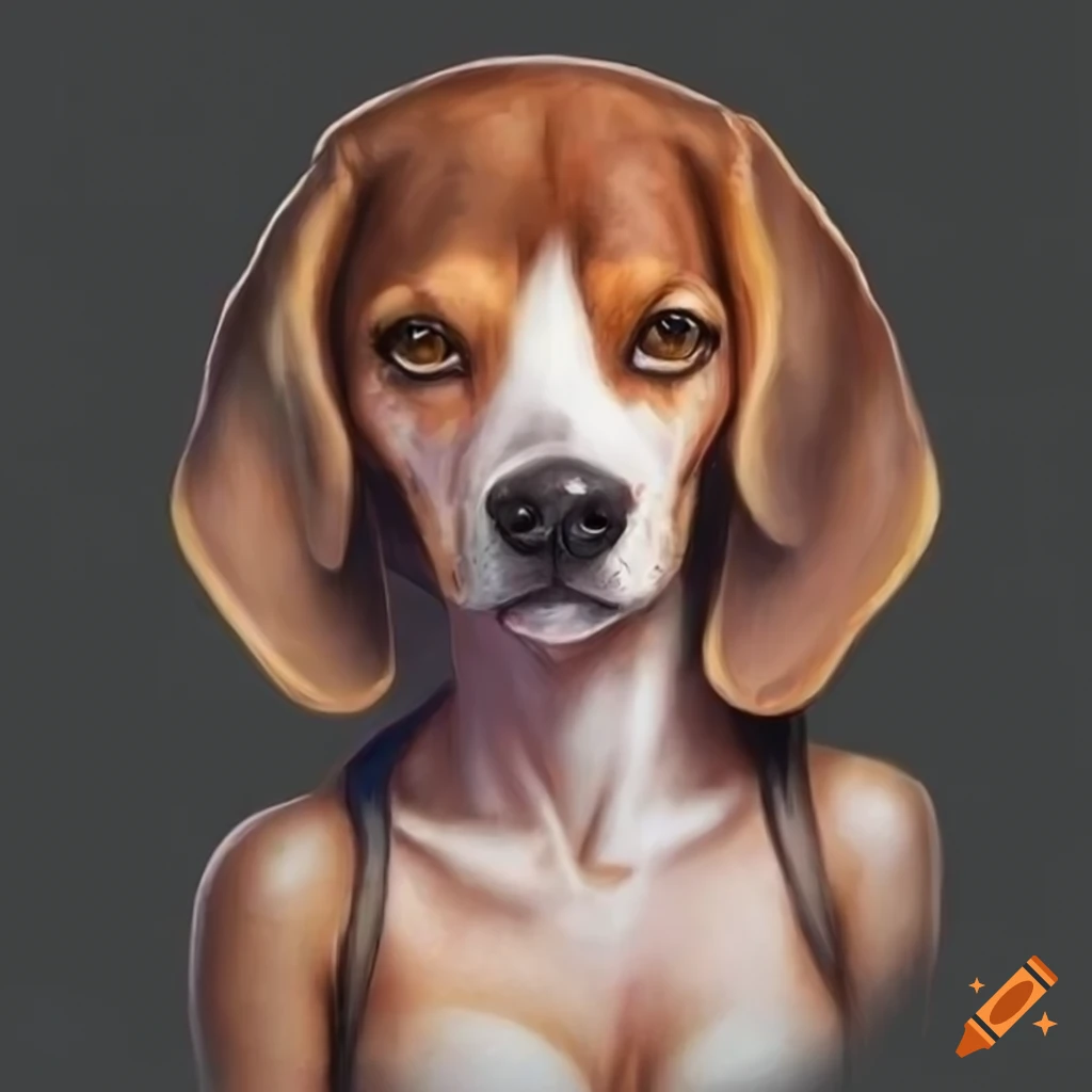 drawing of a female beagle with anthropomorphic features