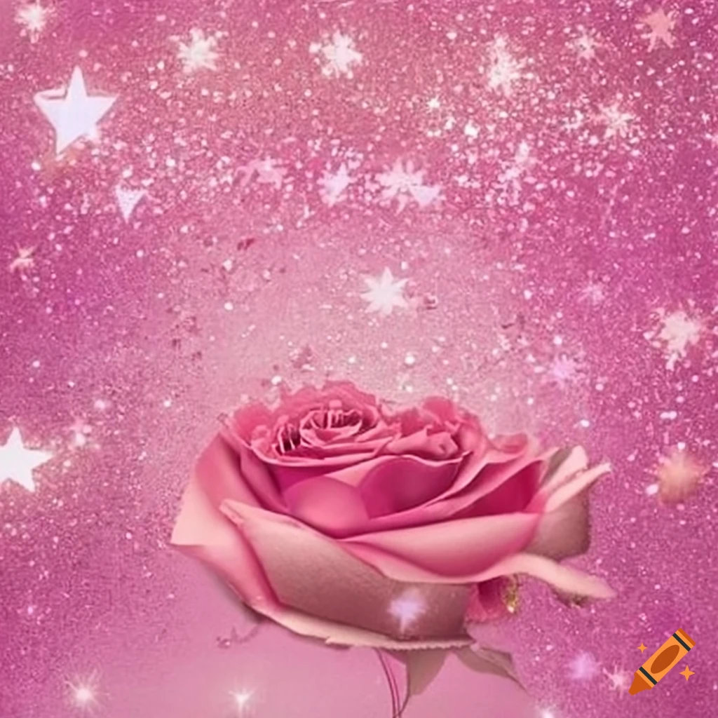 pink rose frame with glitter star background on a birthday card