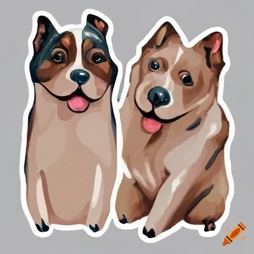 cute pencil drawing of happy dogs
