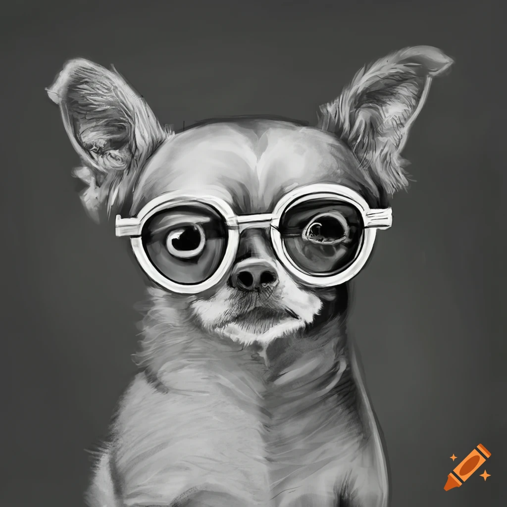 pencil art of a cute dog wearing glasses