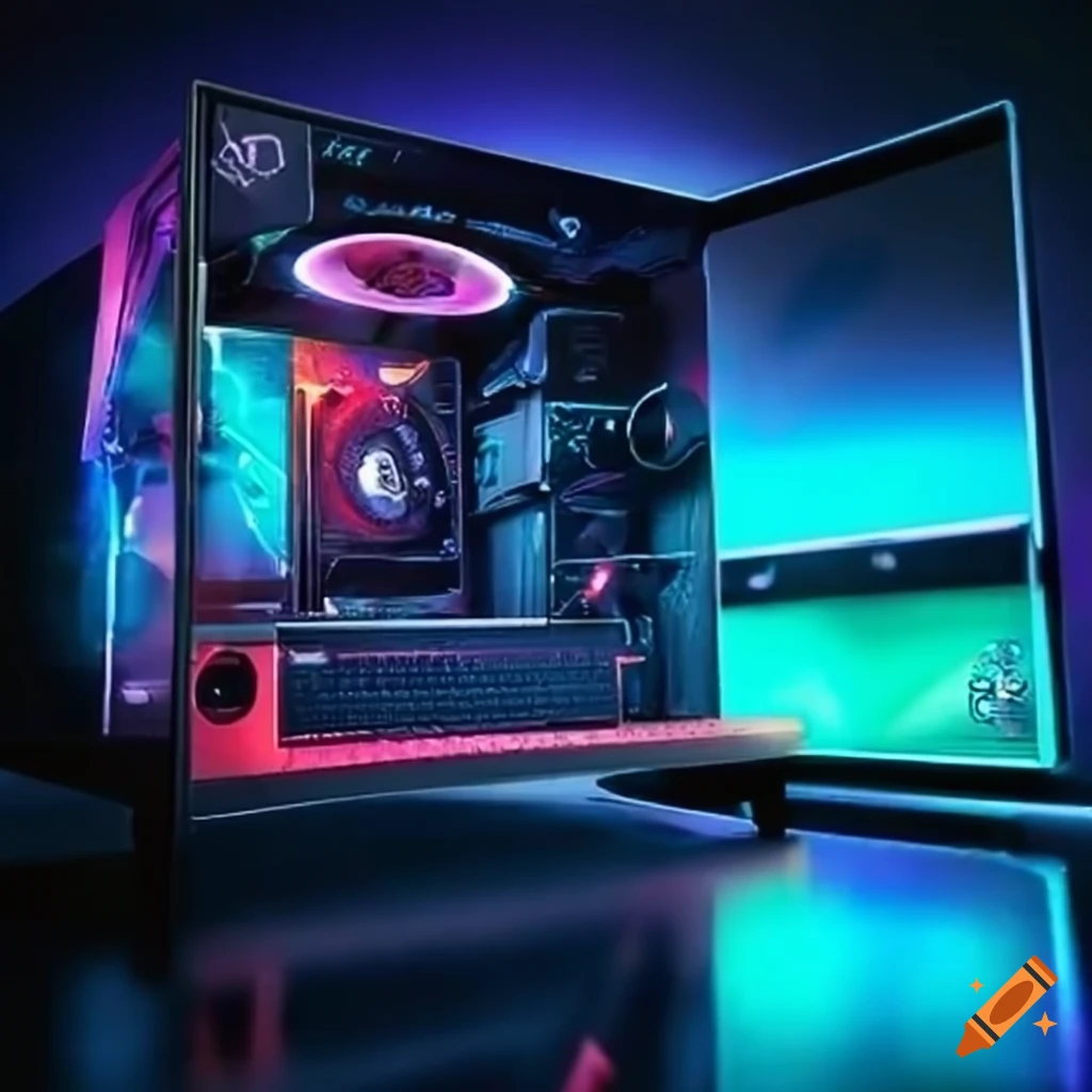 gaming setup with multiple monitors and colorful RGB lighting