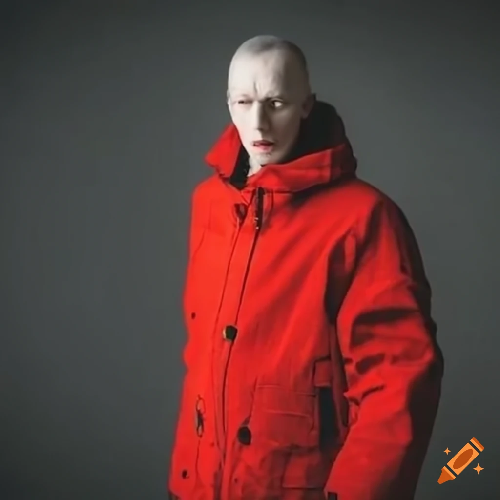 middle-aged man in red jacket on the Baltic sea coast
