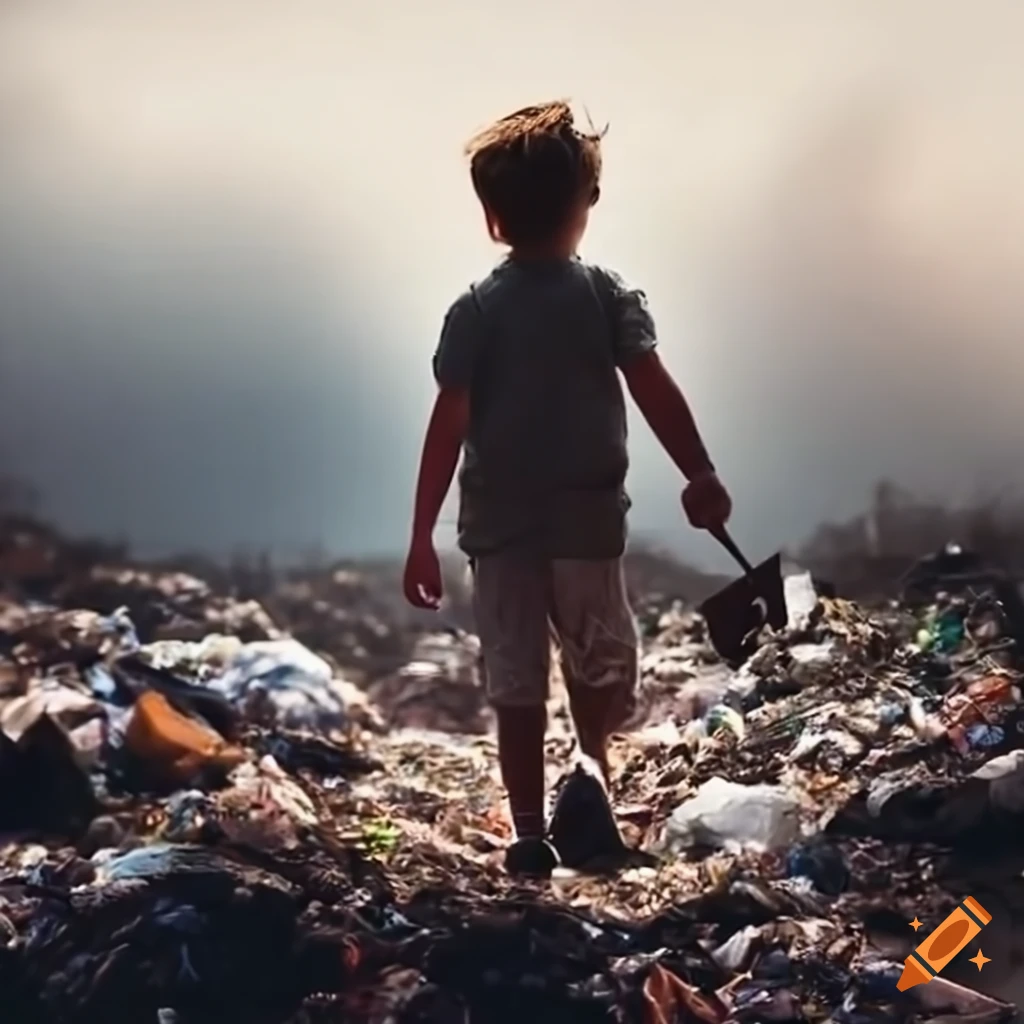child walking in a landfill