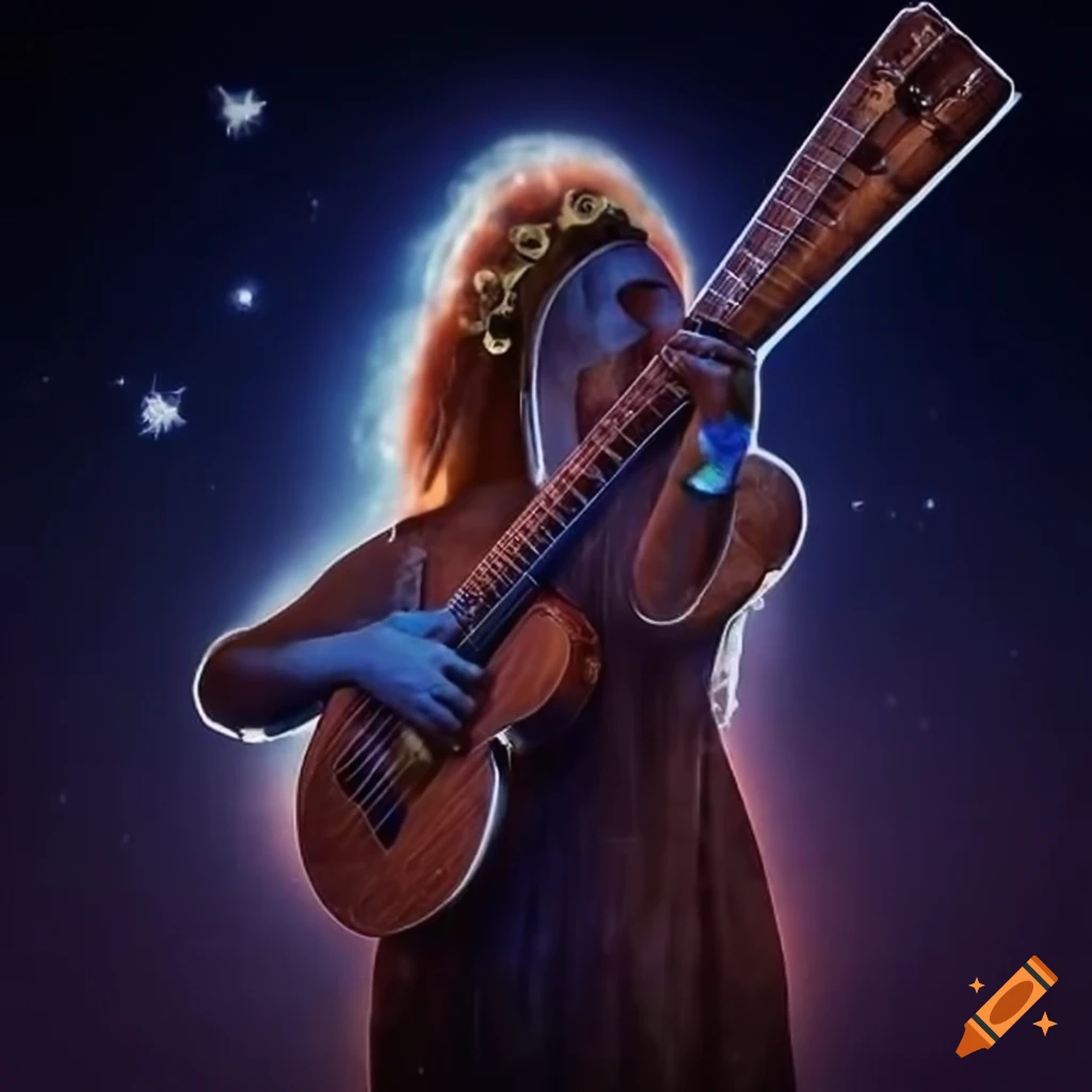 guitarist playing in the woods under the stars