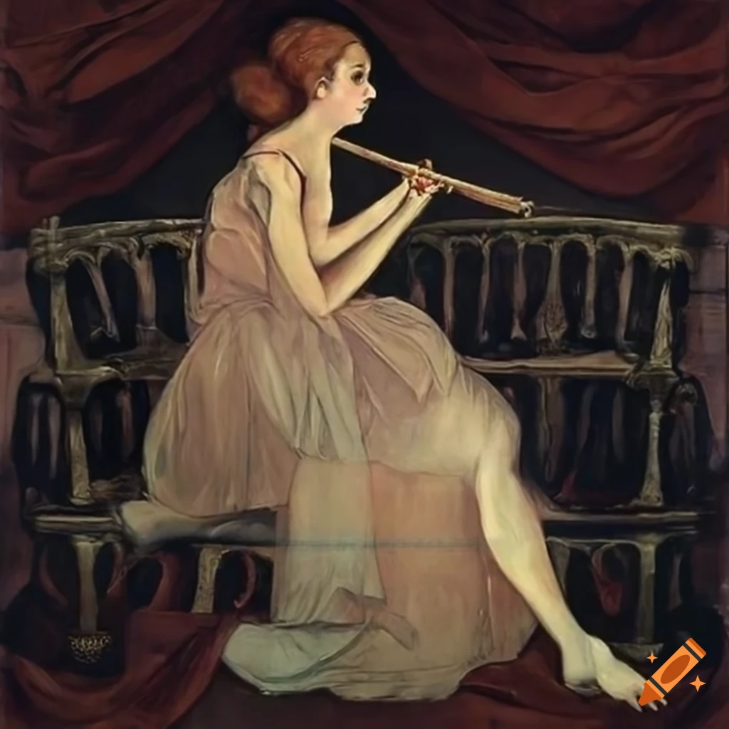impressionist painting of sad young women playing flute