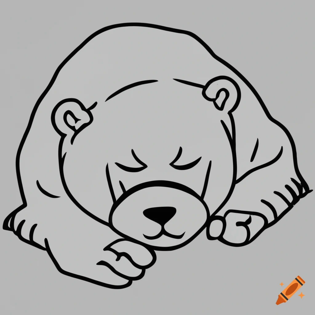 black and white coloring page of a sleeping polar bear