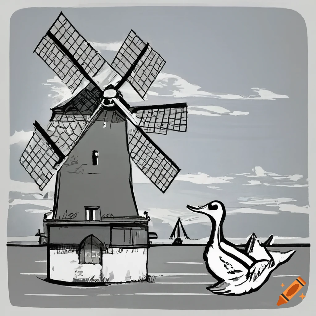 scenic view of a windmill with a duck