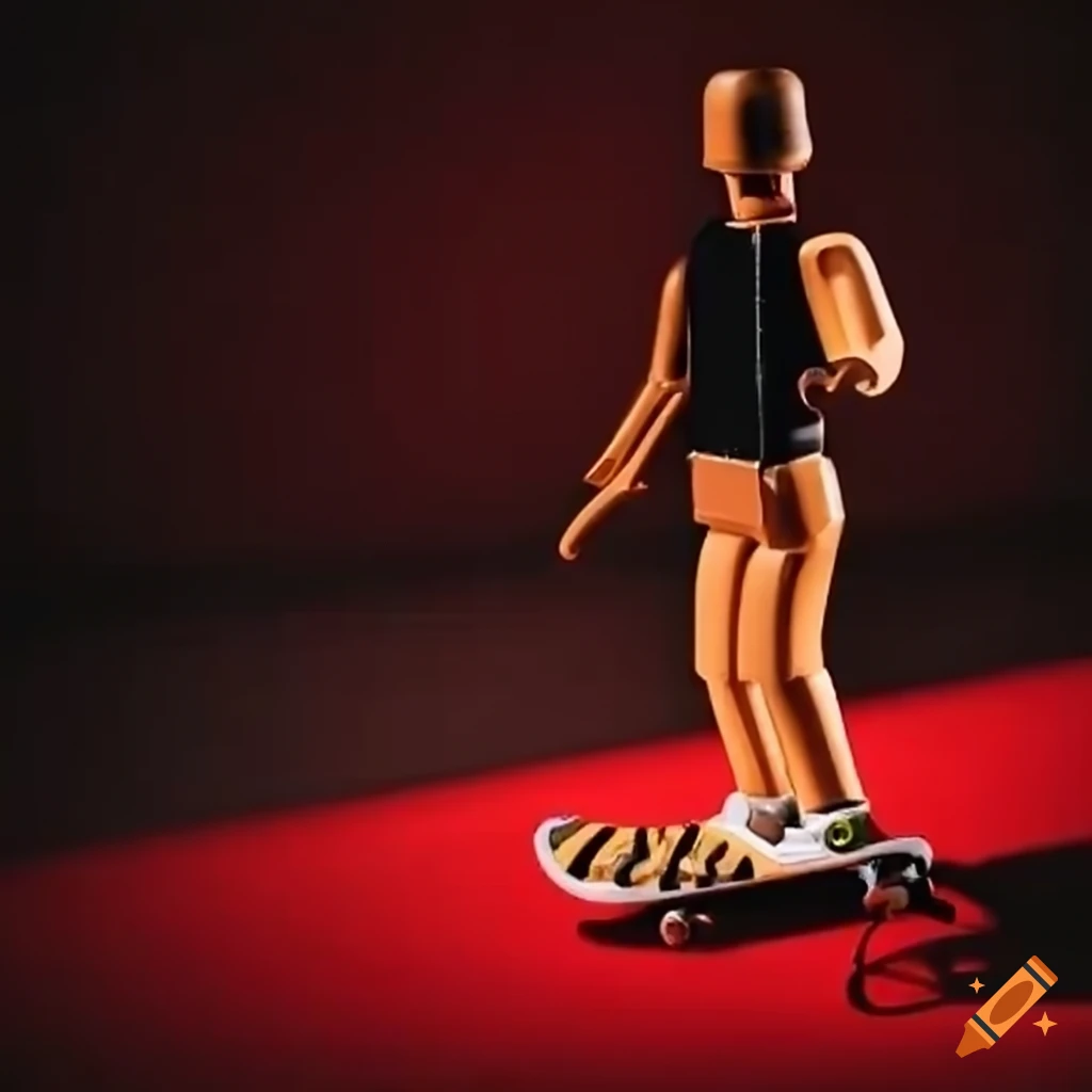 Lego man sitting on a skateboard