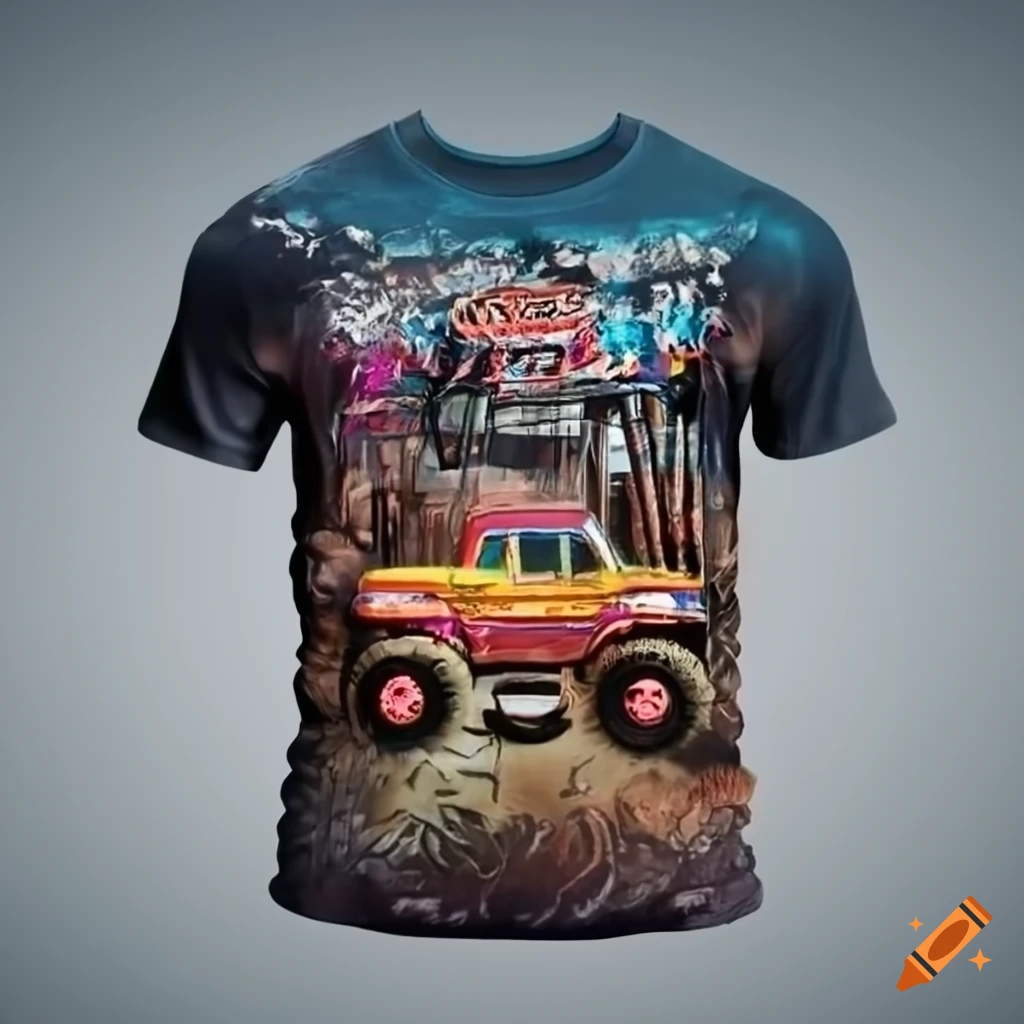 T-shirt with a 3D print of a monster truck