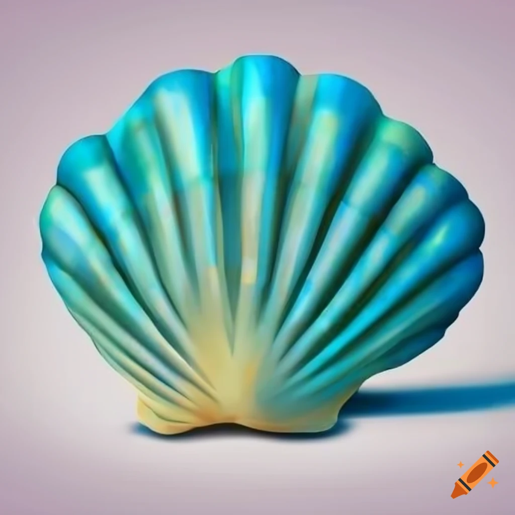 cartoon illustration of a shiny turquoise seashell