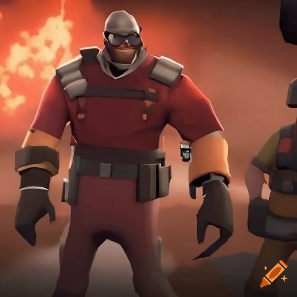 Heavy and Medic from Team Fortress 2 with explosive background