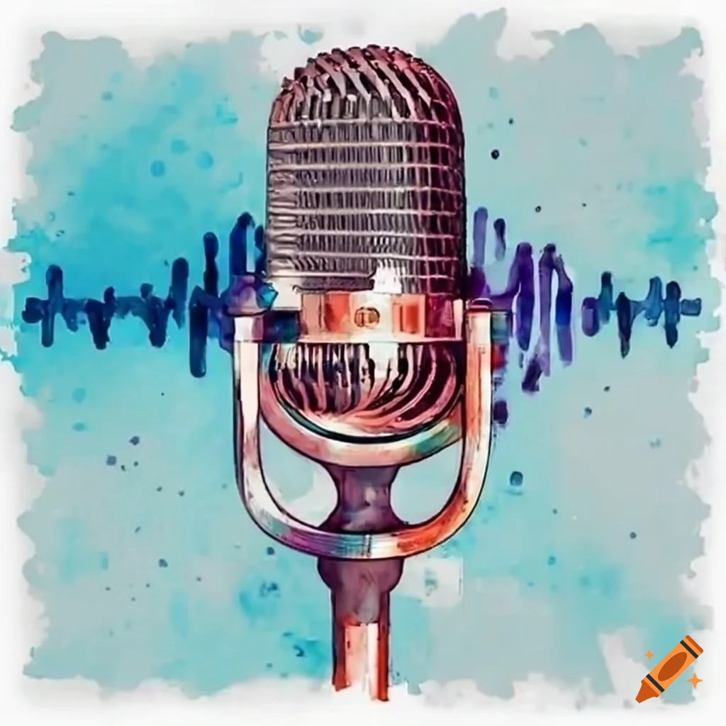 podcast microphone, sound wave and tidal imagery