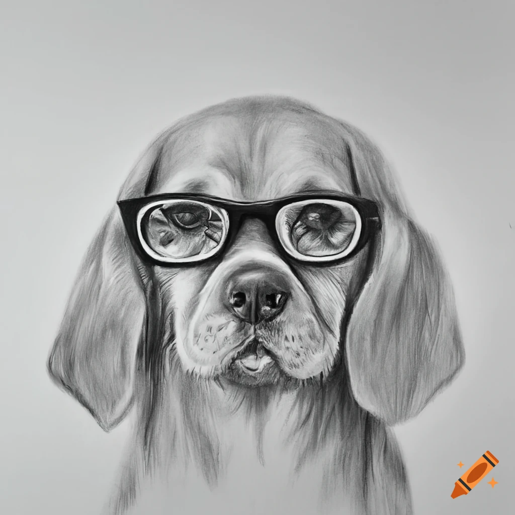 pencil art of dogs wearing glasses