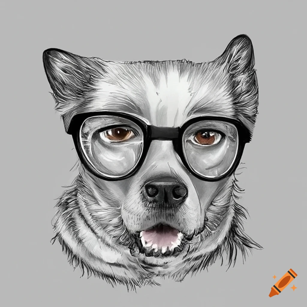 pencil art of dogs wearing glasses