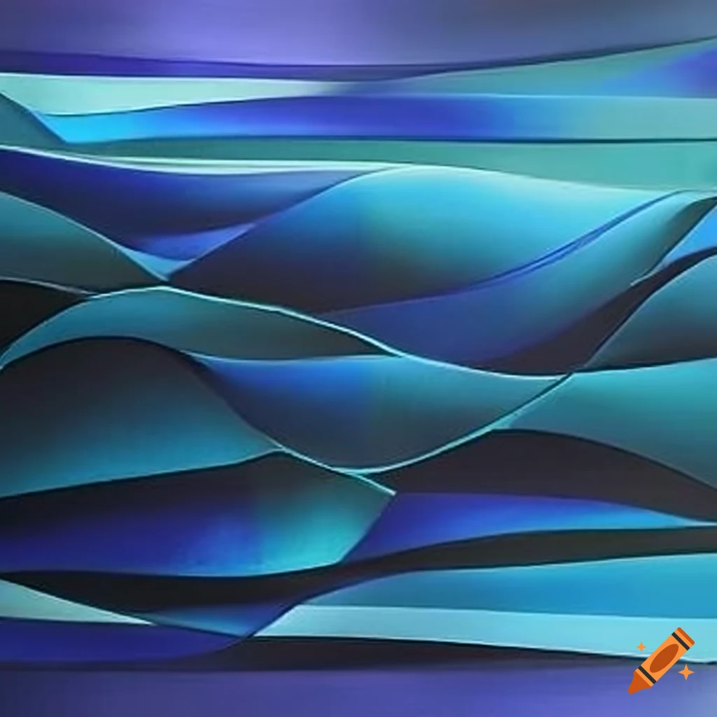 abstract cubist artwork with azure, sapphire, periwinkle, and textured bronze