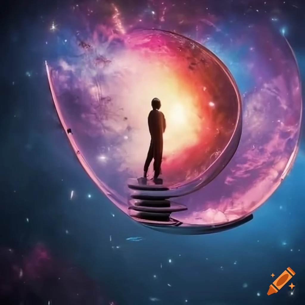 floating spiral staircase to the cosmos