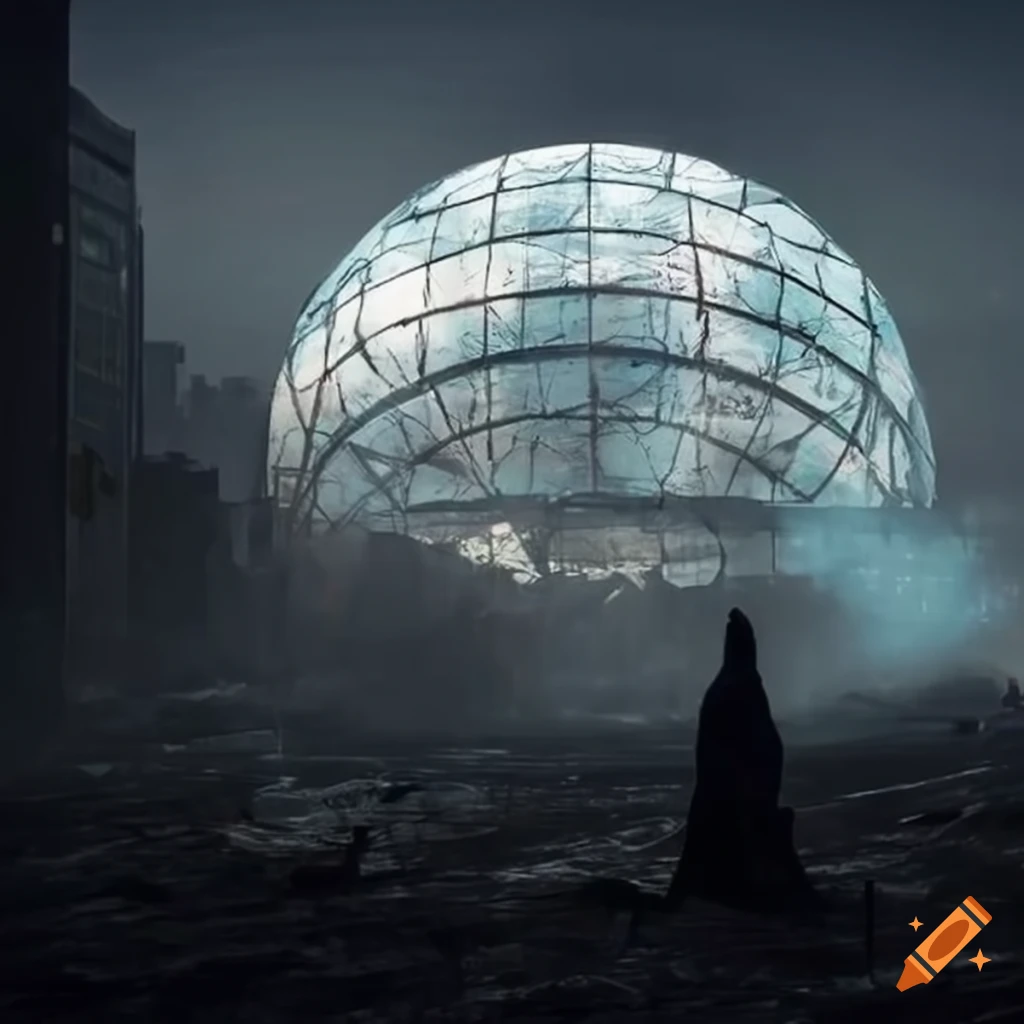 post apocalyptic billboard with glass dome