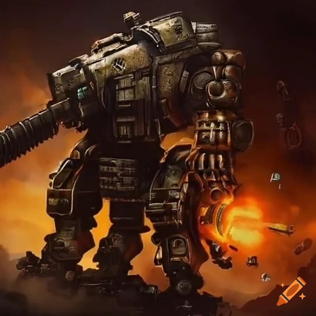 image of a powerful dieselpunk war machine with laser-rifles