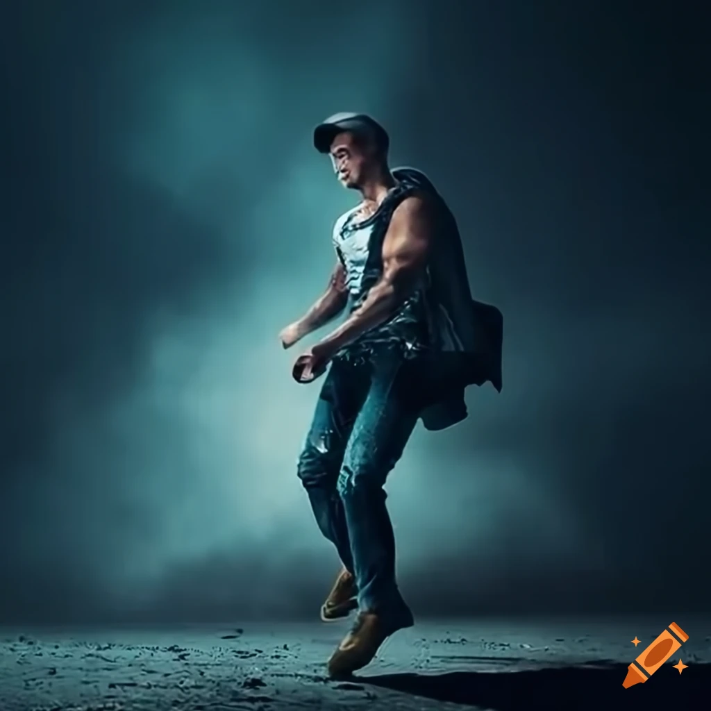 man in white t-shirt and jeans running towards a car at night