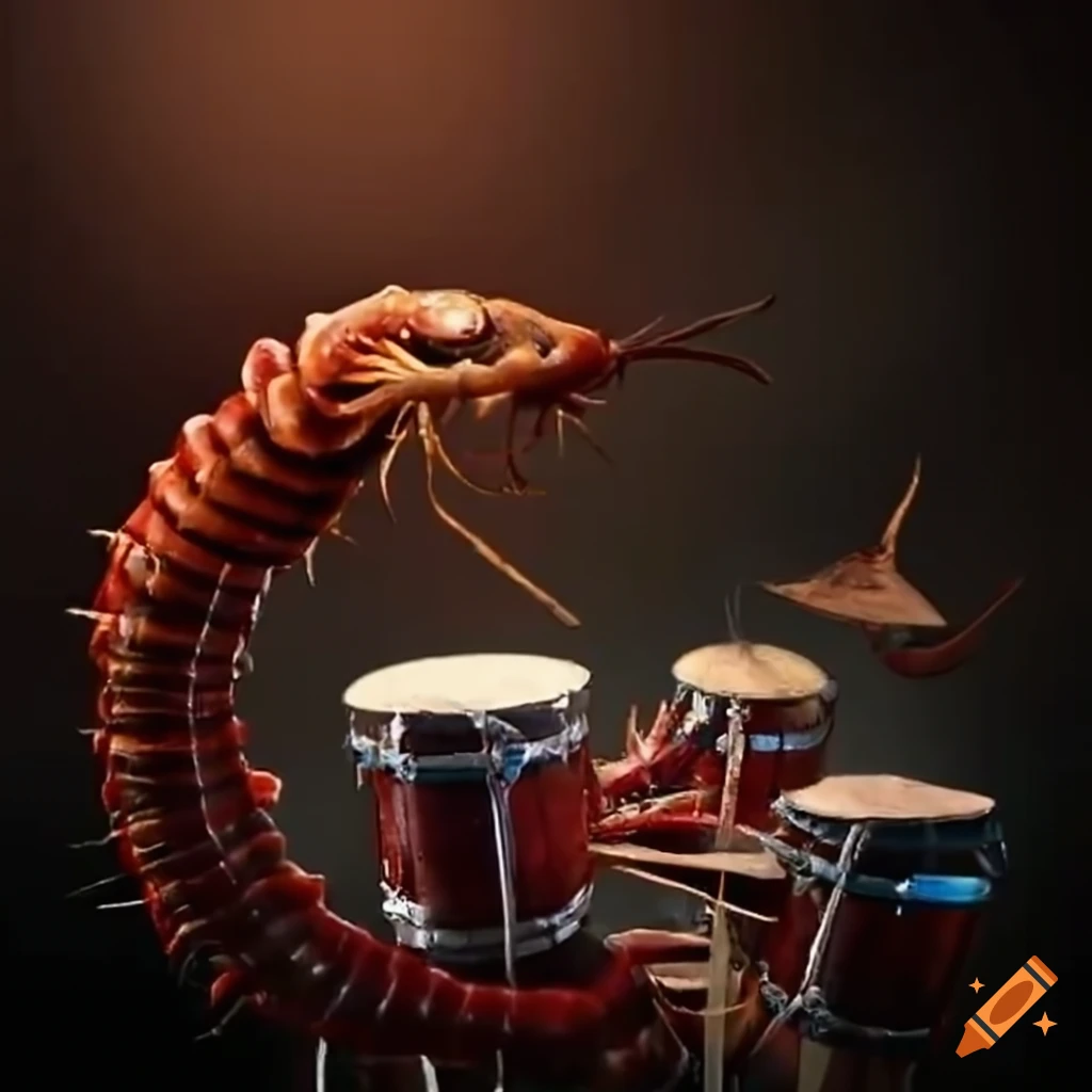 funny image of a centipede playing drums