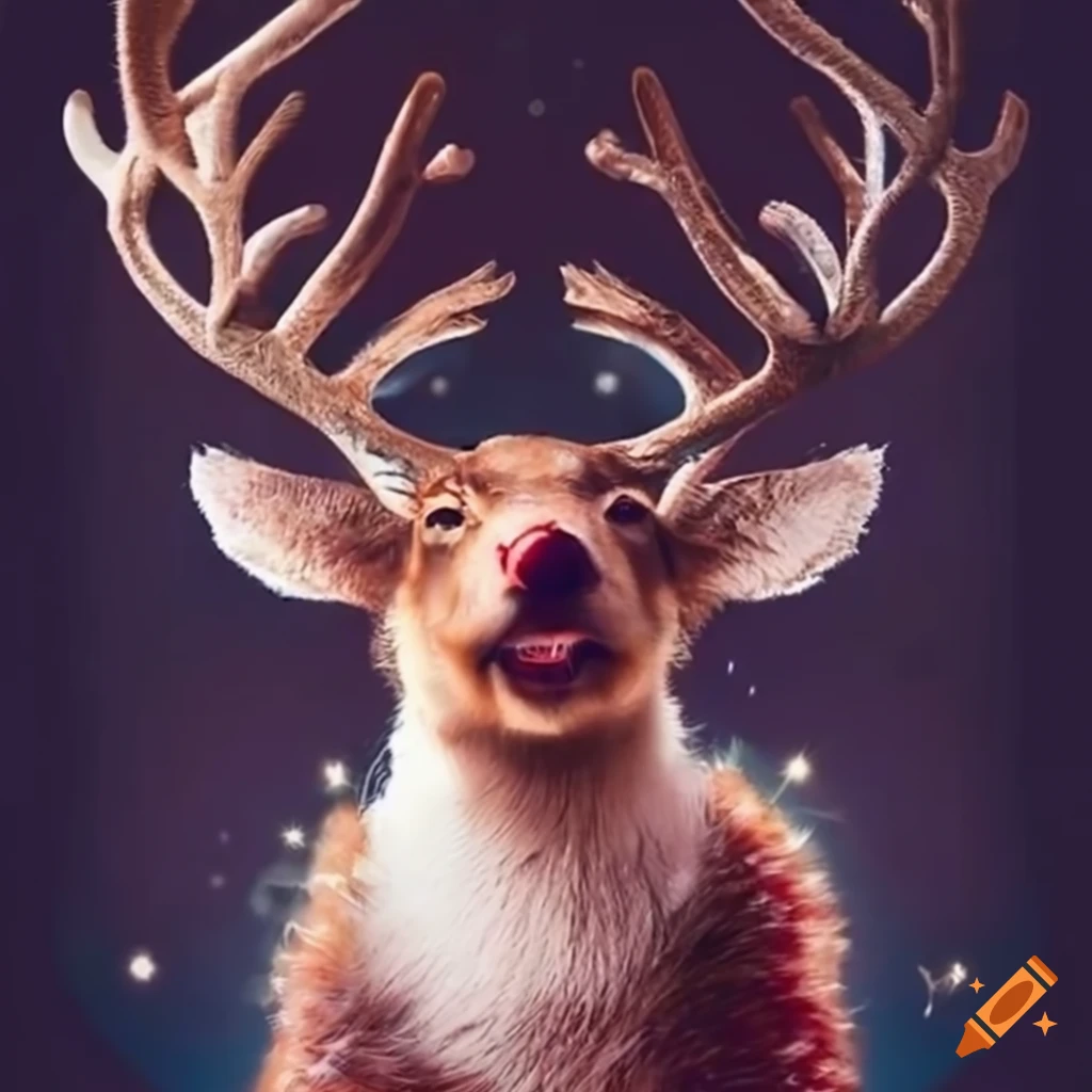 happy reindeer on a Christmas card
