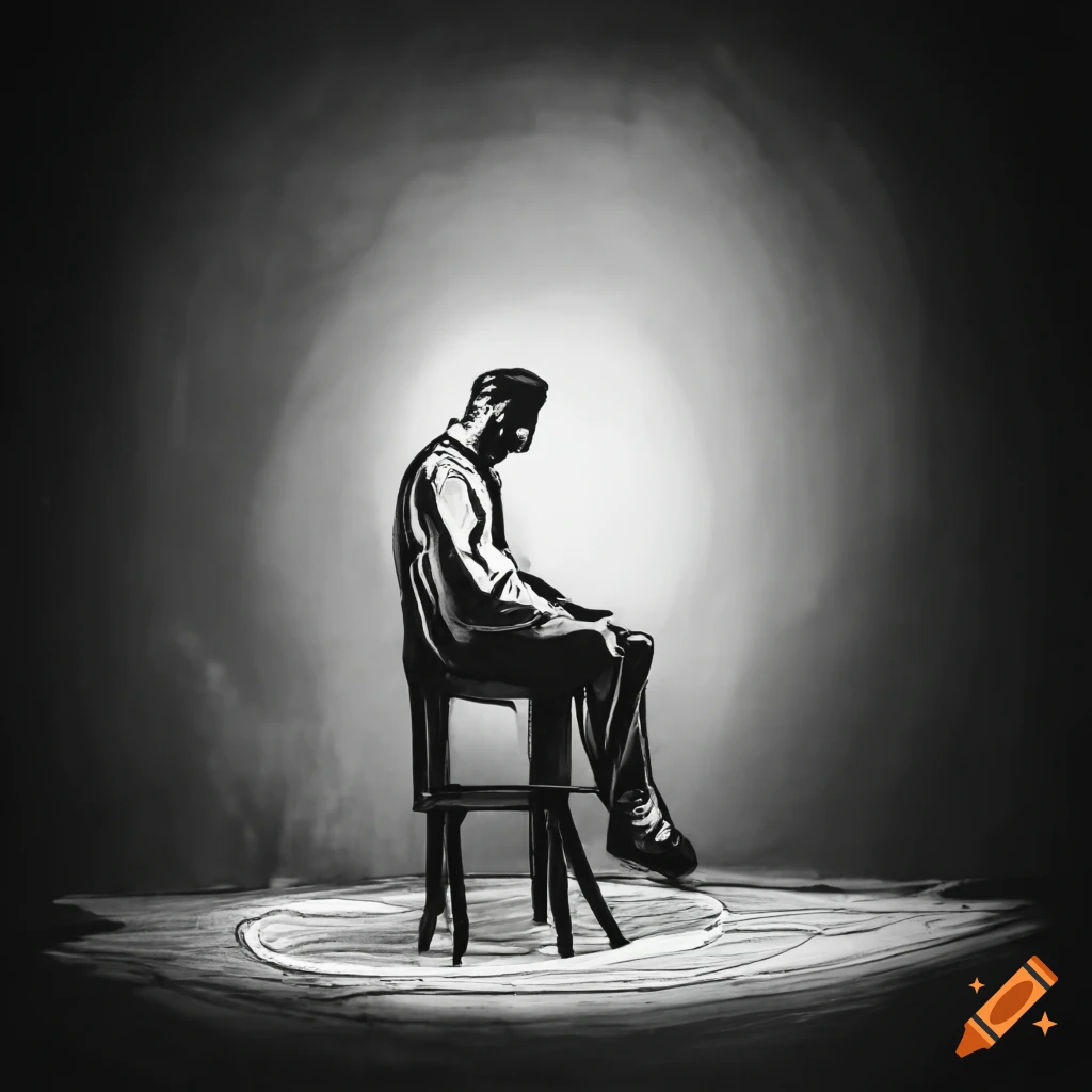 man sitting on a stool and looking at the sky