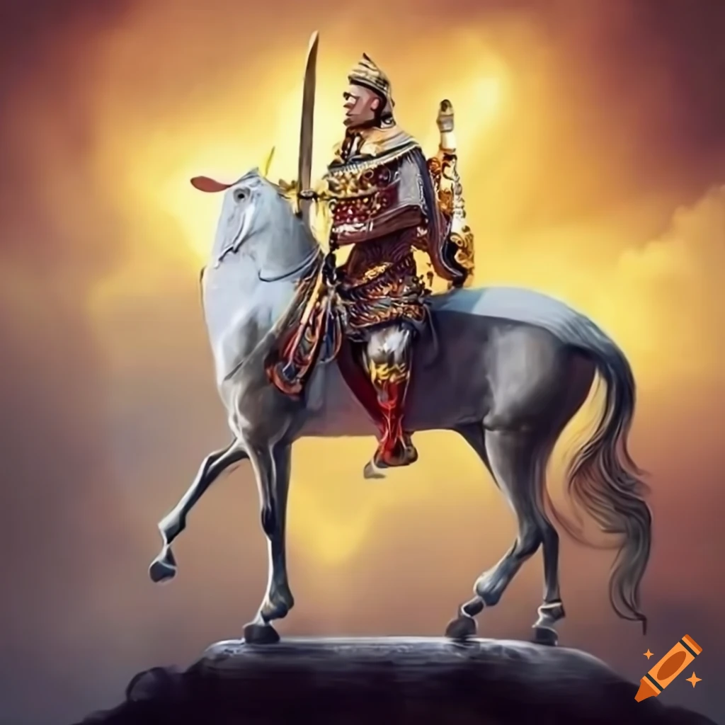 image of a king on a white horse with a silver sword
