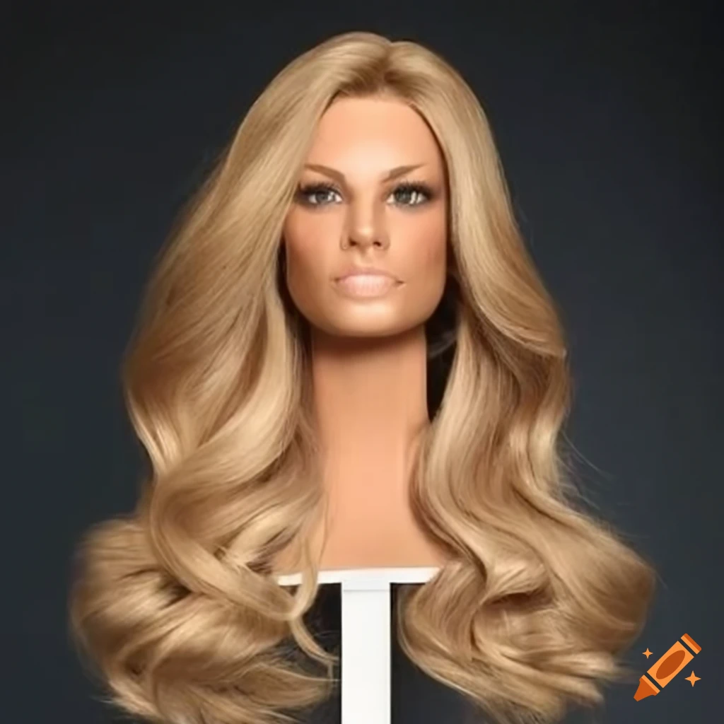 realistic styling head with long hair on a stand