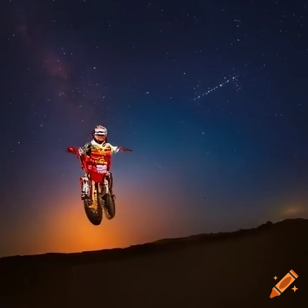 motocross rider jumping under the stars