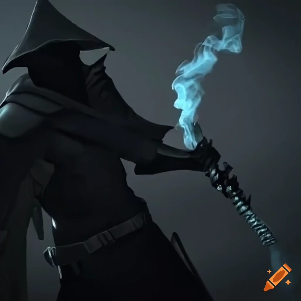 image of a shadow knight exhaling smoke
