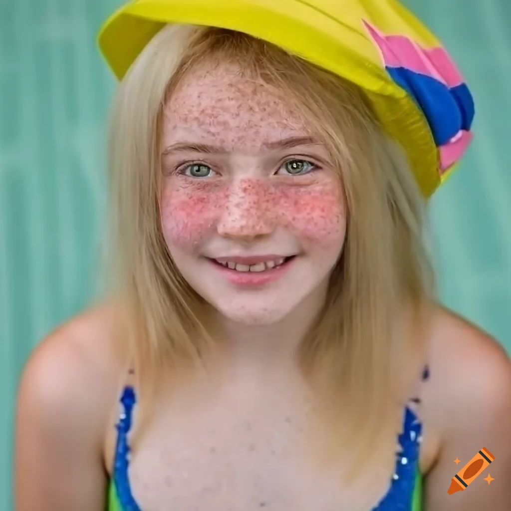 portrait of a freckled girl with a bathing cap