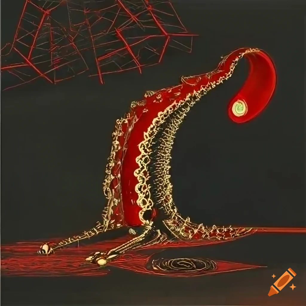 red and black Russian folk art with wireframe details