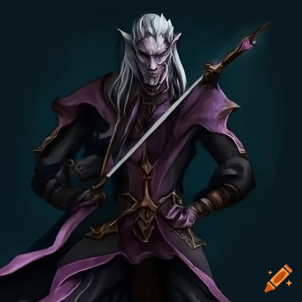 dark elf warlock with a demonic greatsword
