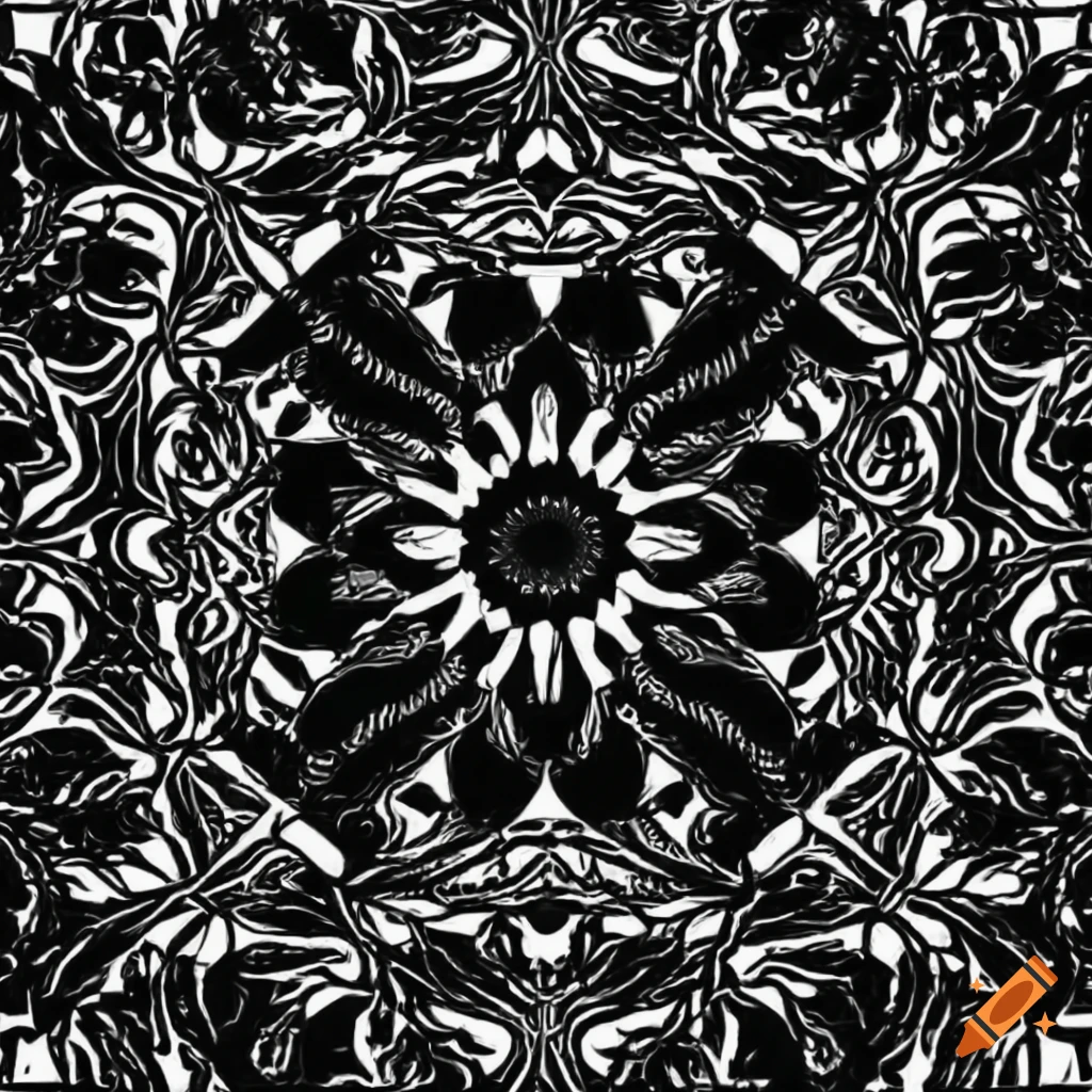 black and white coloring page with geometric patterns