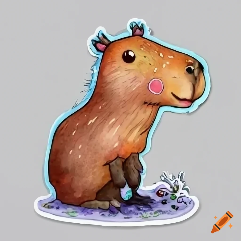 cartoon capybara holding a sign sticker