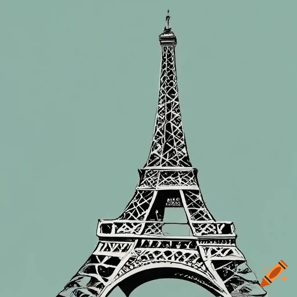 ink drawing of Eiffel tower in art pop style
