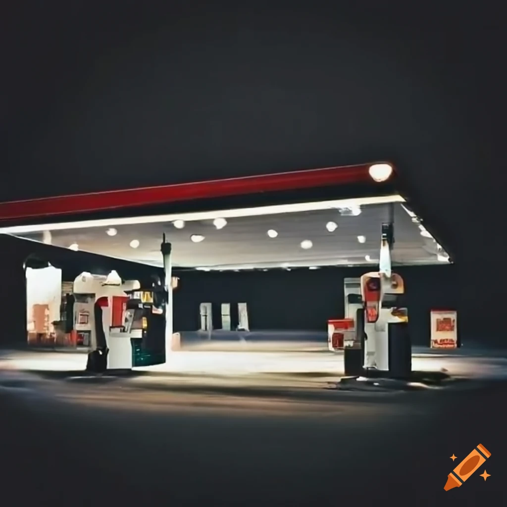 night scene of a solitary gas station