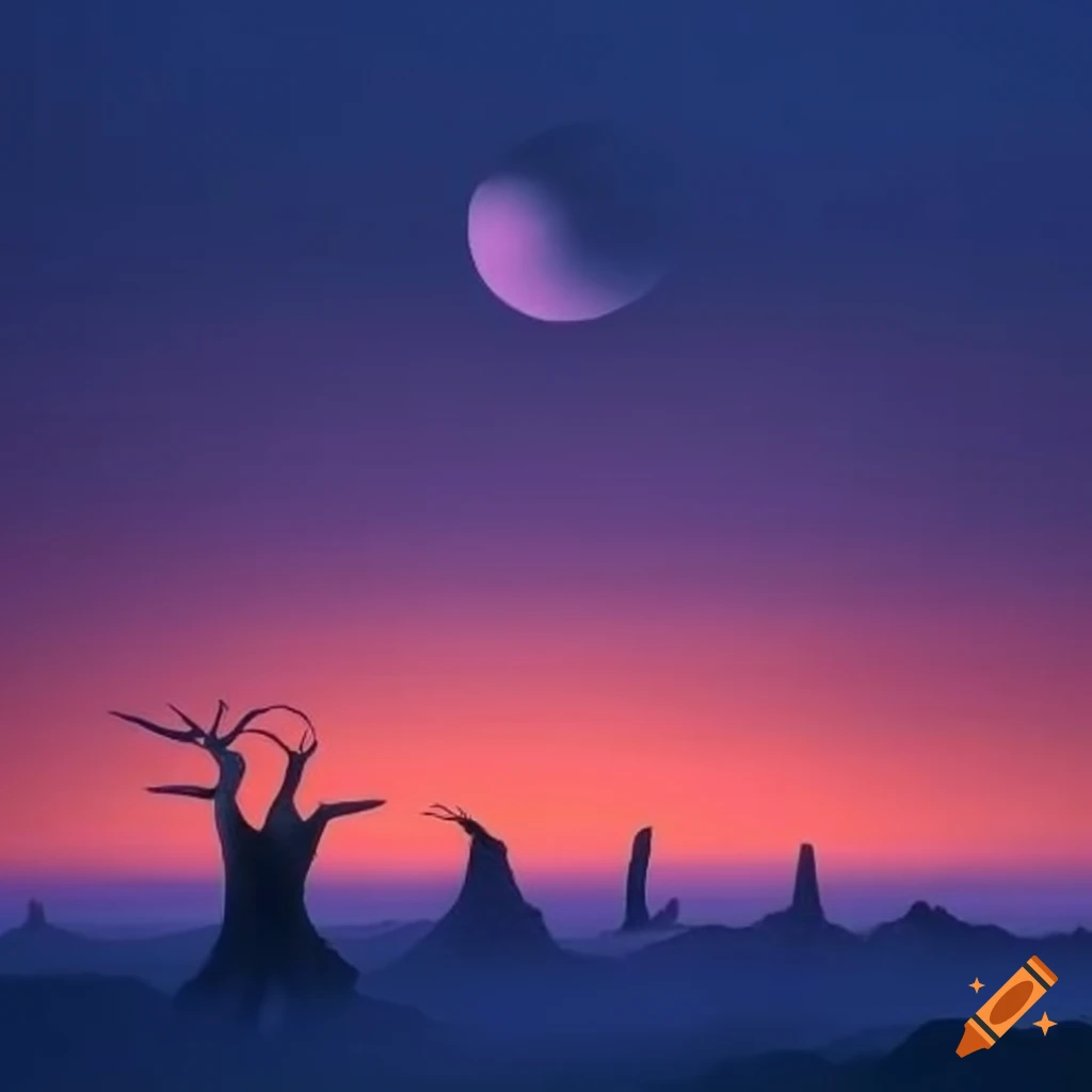 prehistoric landscape at dusk