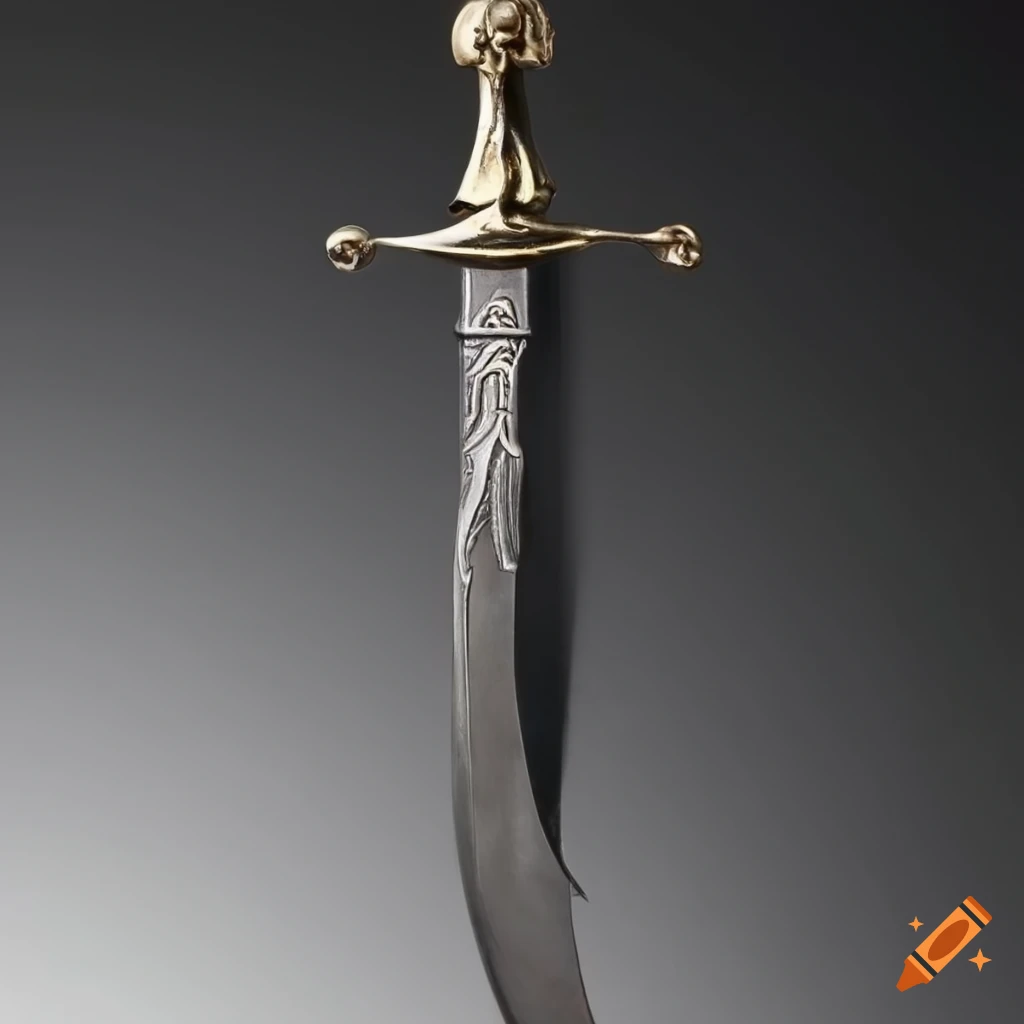 curved blade dagger with dark handle and light blade