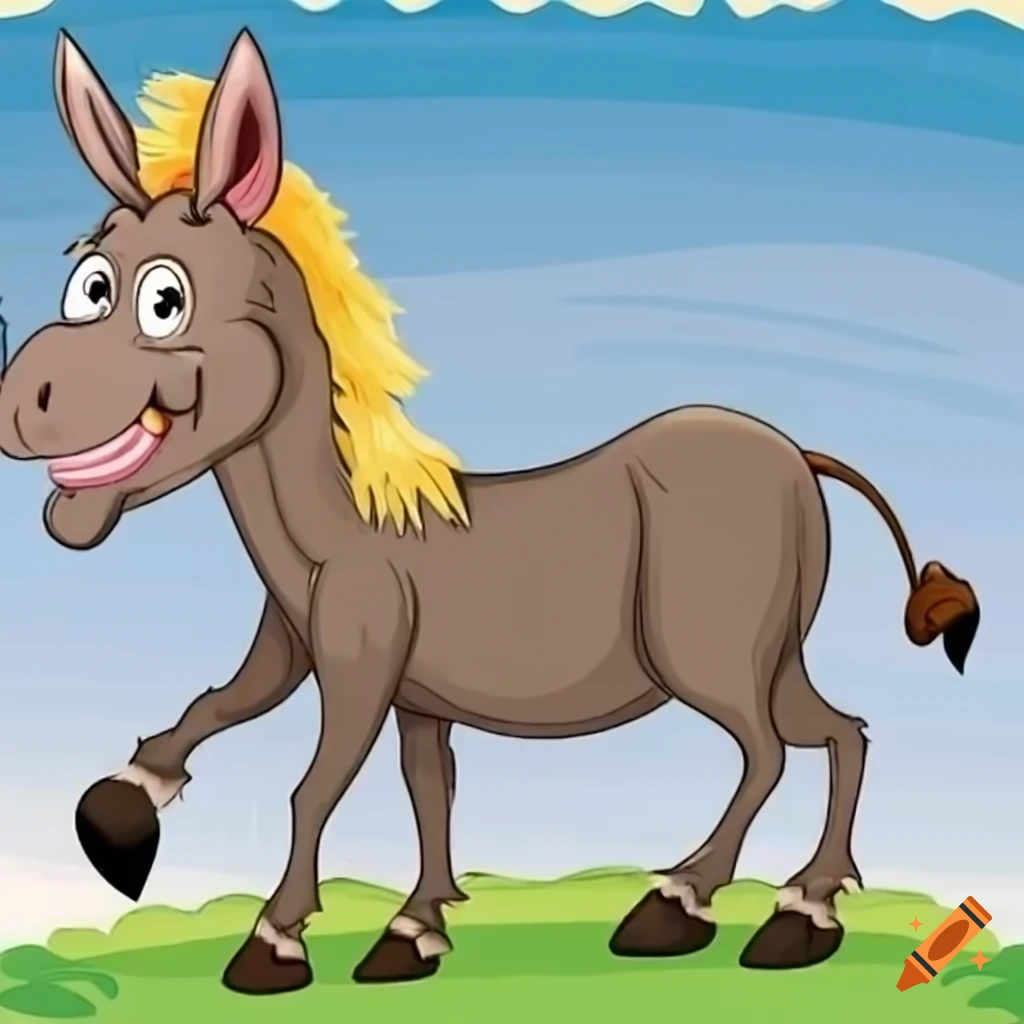 smiling donkey with long blonde hair