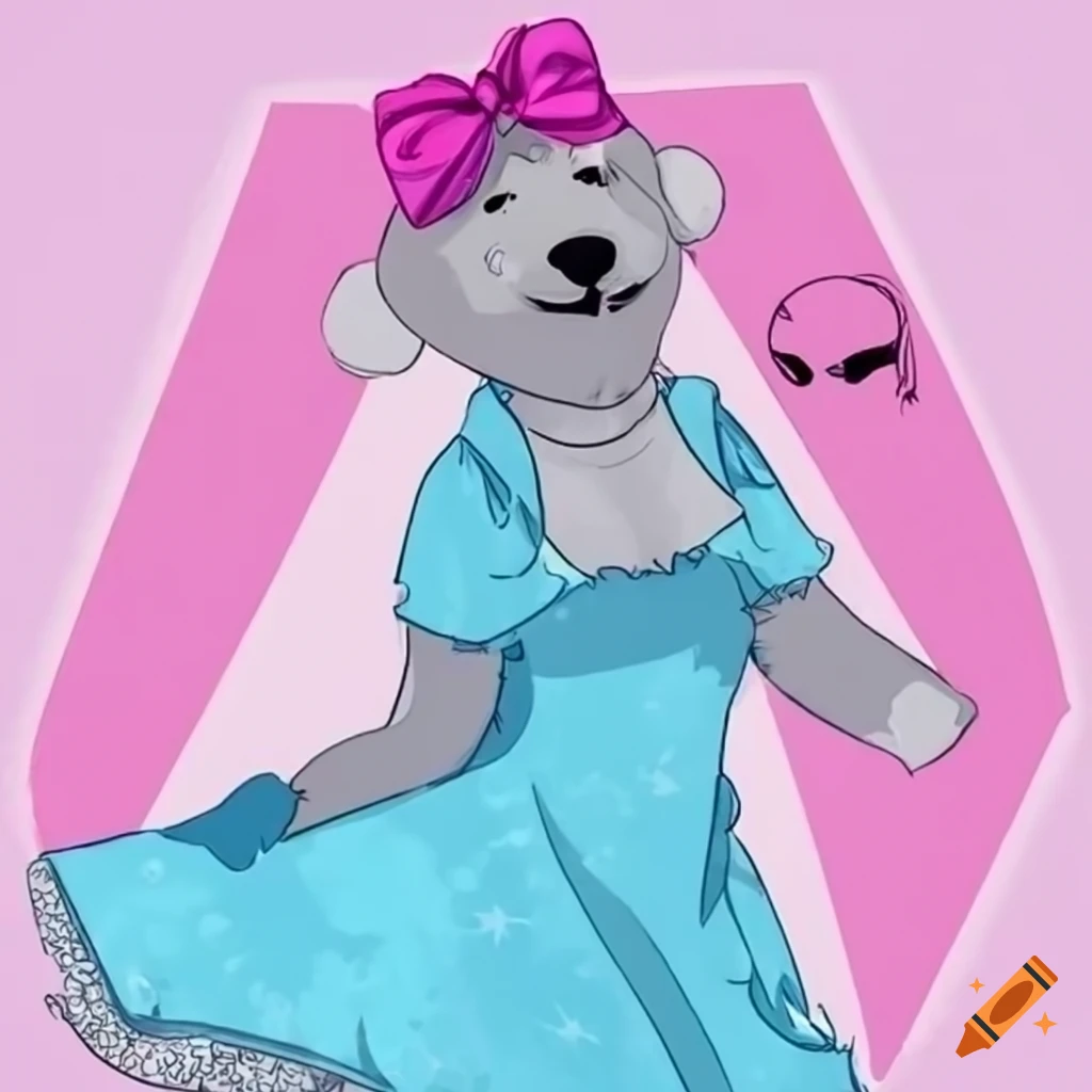 Rinny the polar bear in a cute dress and bow