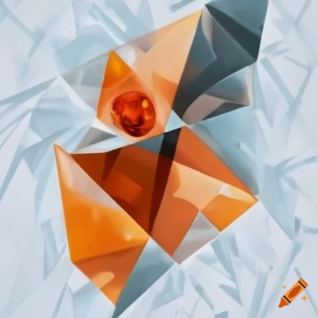 abstract artwork with coral, amber, and silver colors on white background