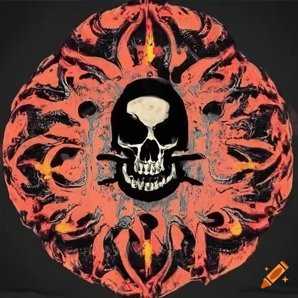logo of a rock band with a skull on fire