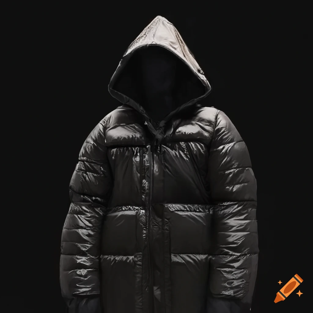 person wearing black down jacket with embroidered tears