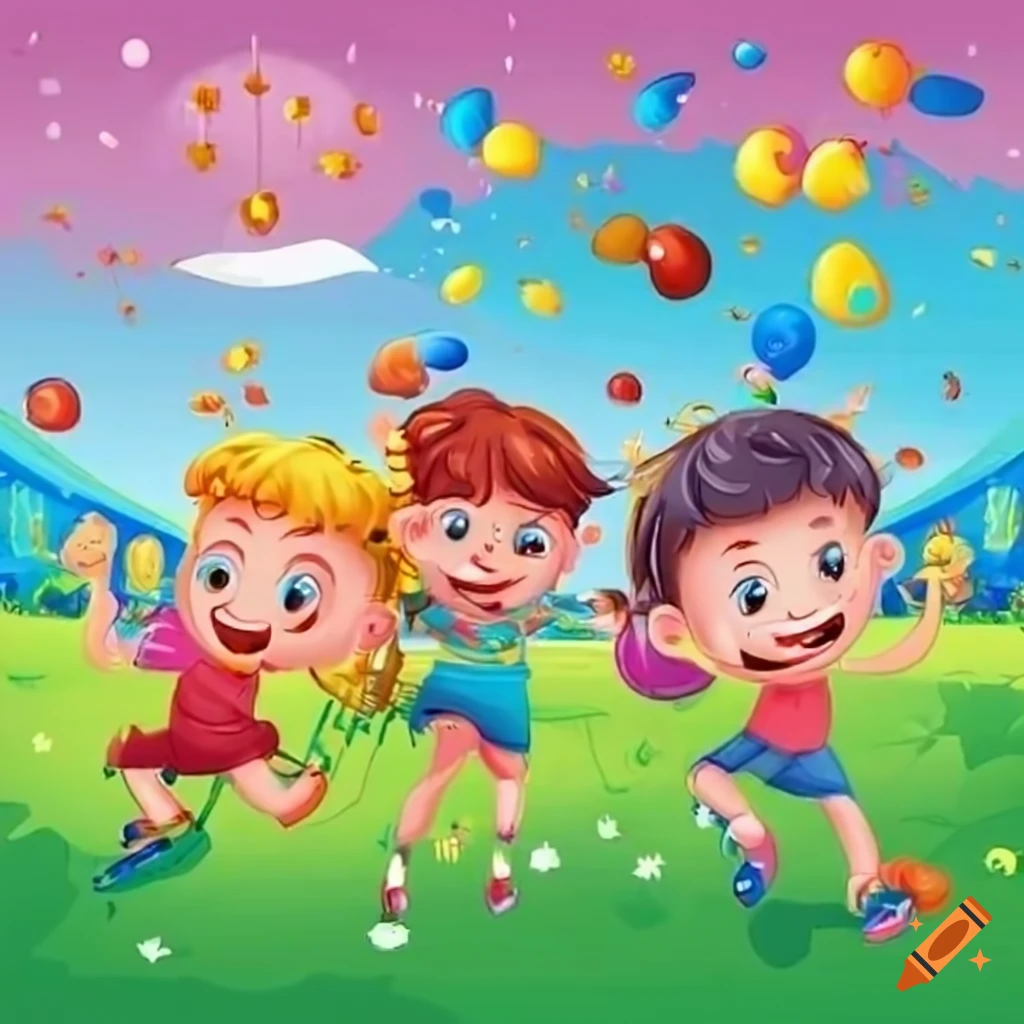 cartoon kids playing at kindergarten