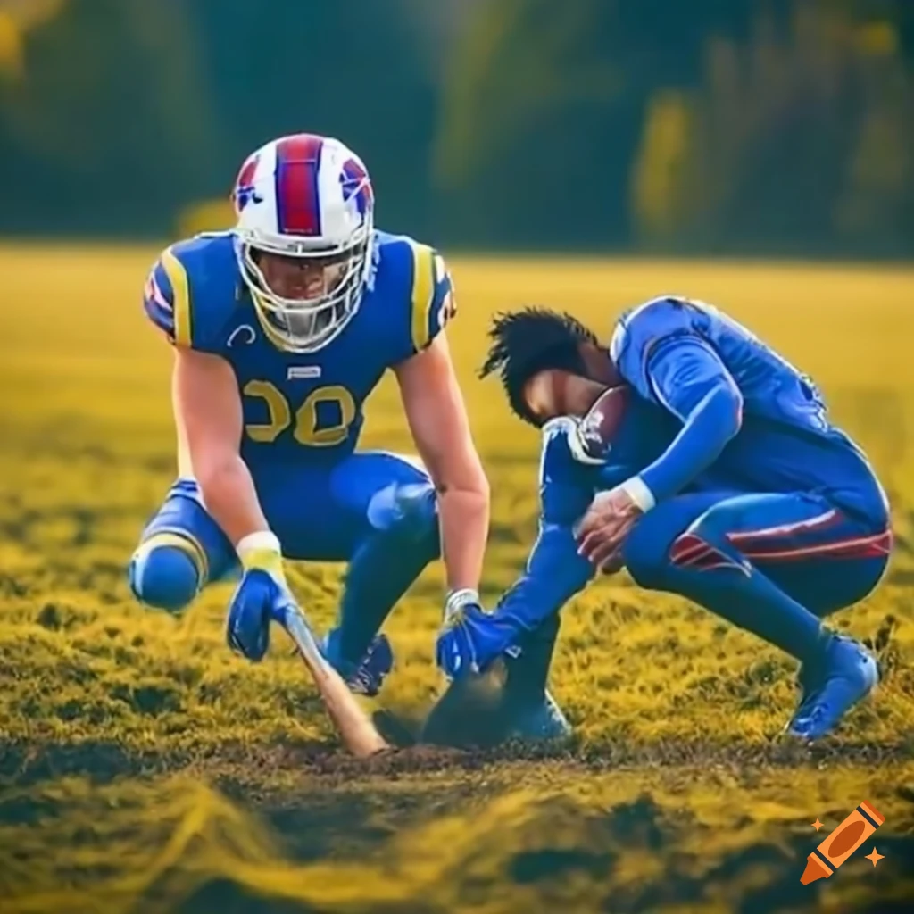Stefon Diggs and Cooper Kupp digging a hole on a green field